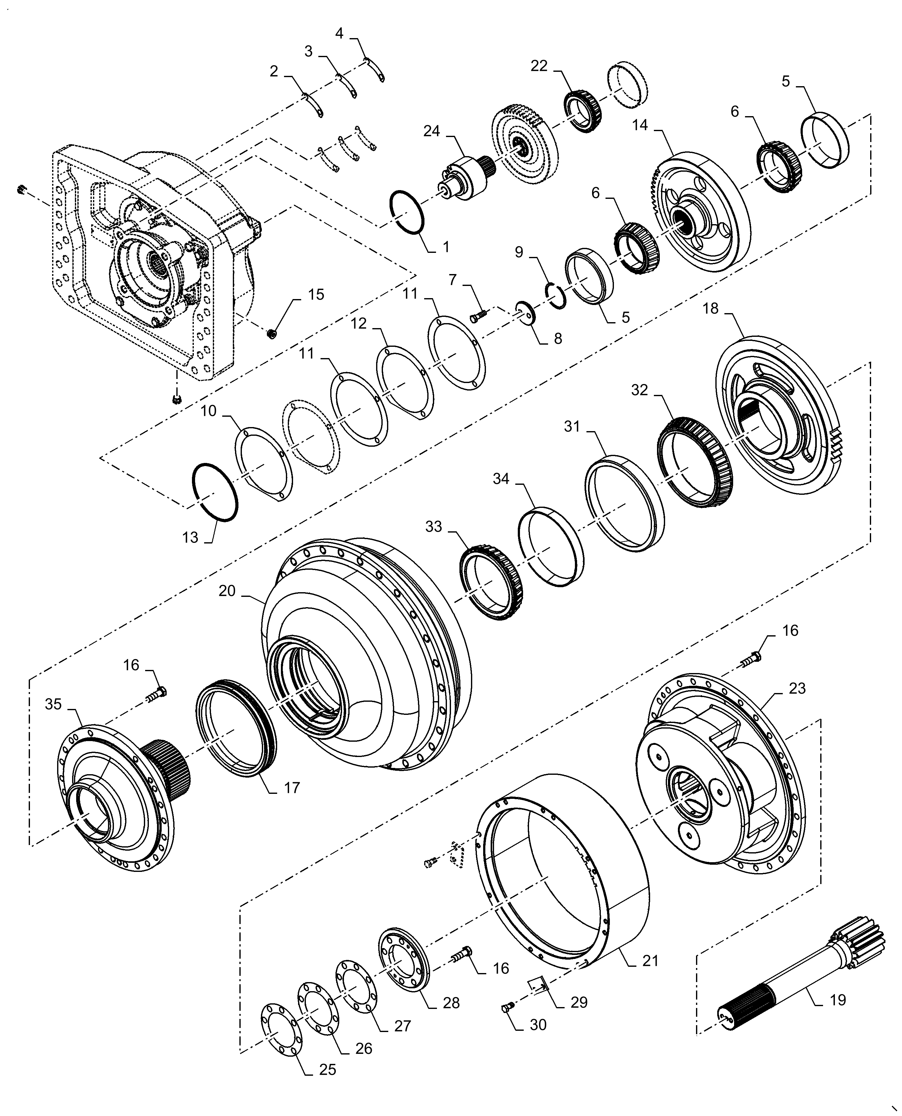CASE final drive exploded view — assembly diagram